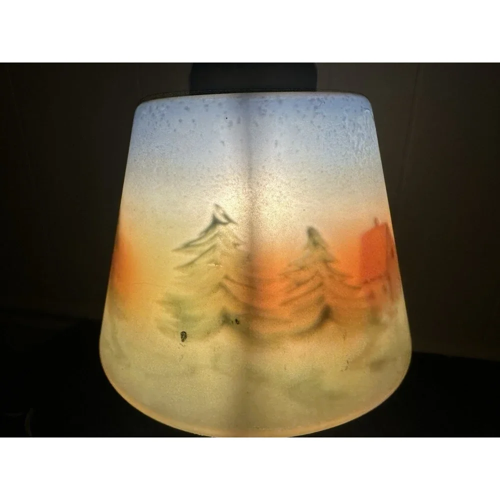 Antique Reverse Painted Table Lamp Brass Scenic Shade‎ Pull Chain 14